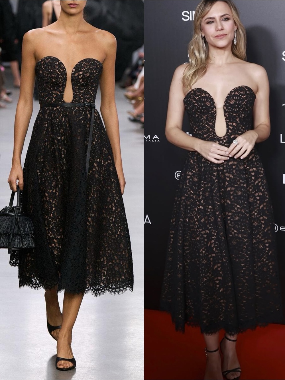 NEW NWT Michael Kors Collection Strapless Floral Corded Lace Bustier Dress Black